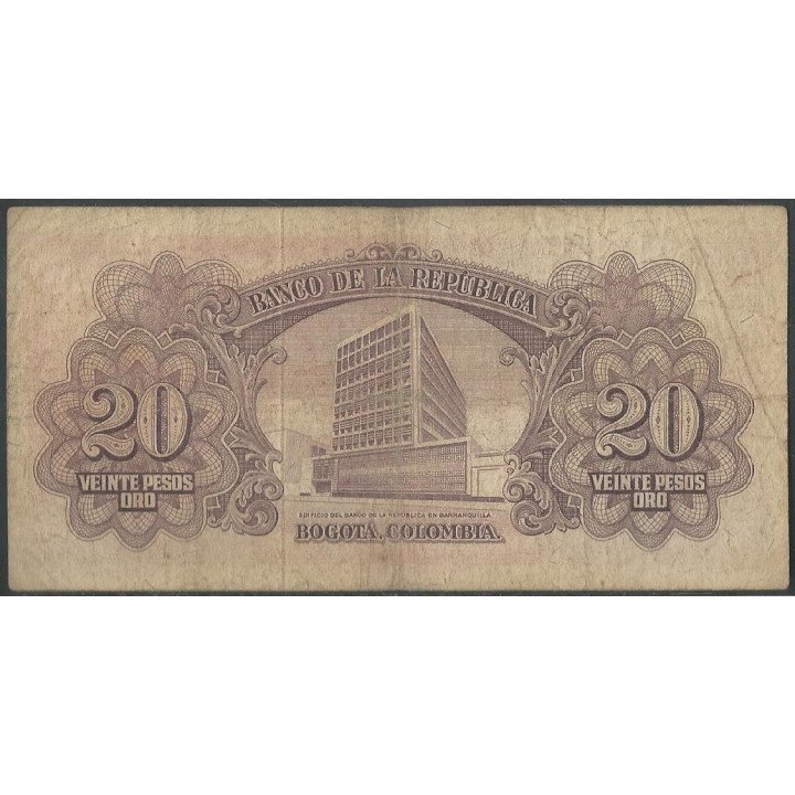 Billete de 20 Pesos 2 Ene 1961 BGW220 reverso