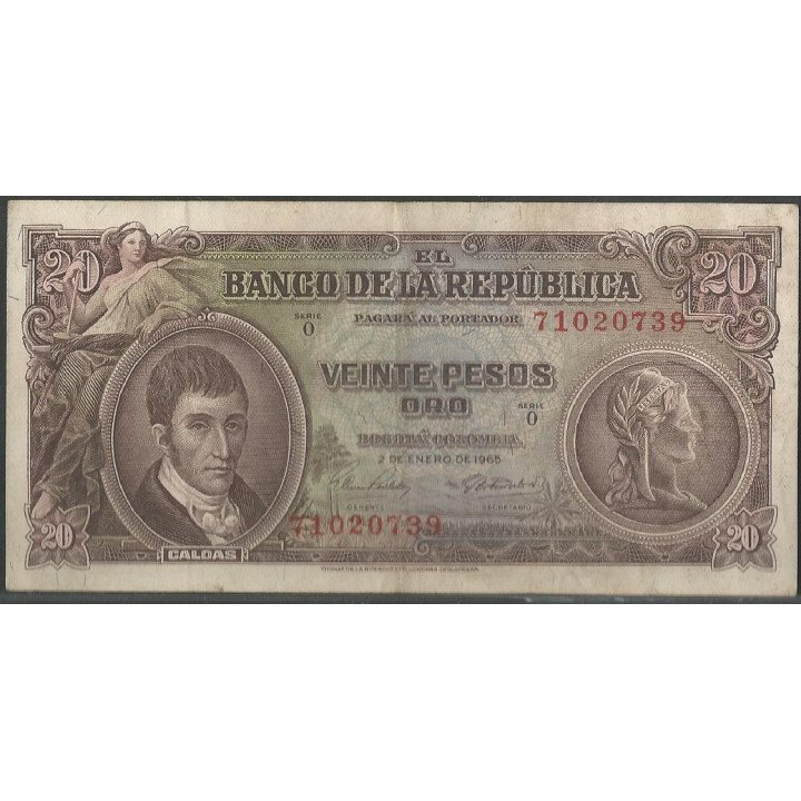 Billete de 20 Pesos 2 ene 1965 BGW222