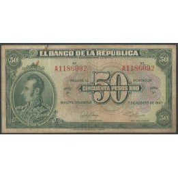 Billete de 50 Pesos 7 Ago 1947 6 Dig. BGW252