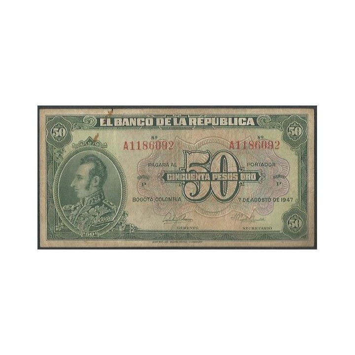 Billete de 50 Pesos 7 Ago 1947 6 Dig. BGW252