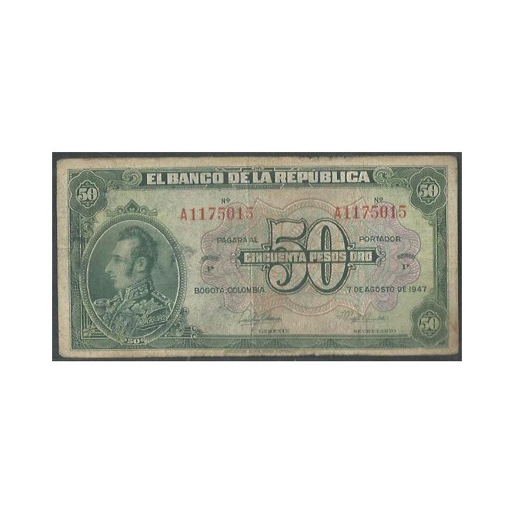 Billete de 50 Pesos 7 Ago 1947 6 Dig. BGW252 reverso