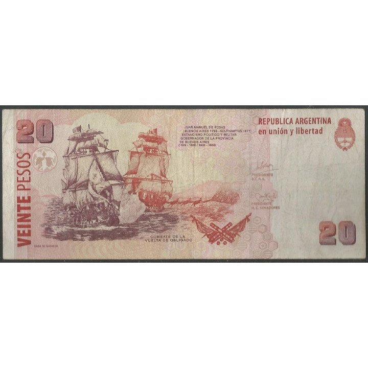 Argentina 20 Pesos ND2003 Serie B P355a reverso