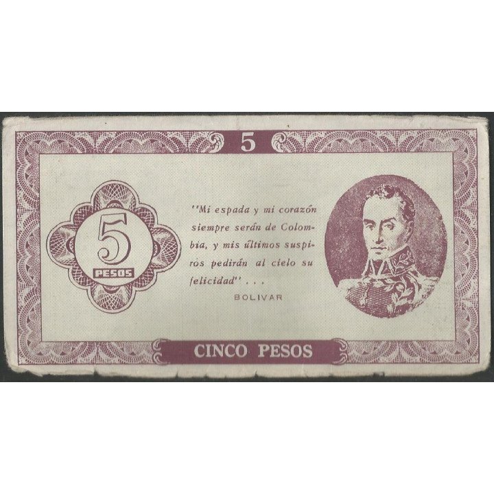 Billete de 5 Pesos Sociedad Bolivariana