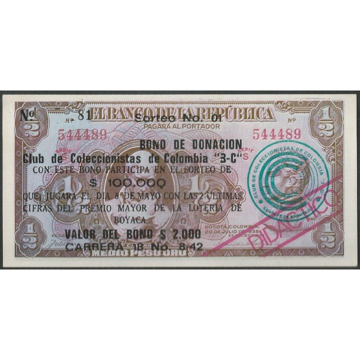 Billete de 1/2 Peso Club de Coleccionistas 3c