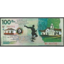 Billete de 100 Mil Pesos Numismáticos de Occidente XXXV ANIV.