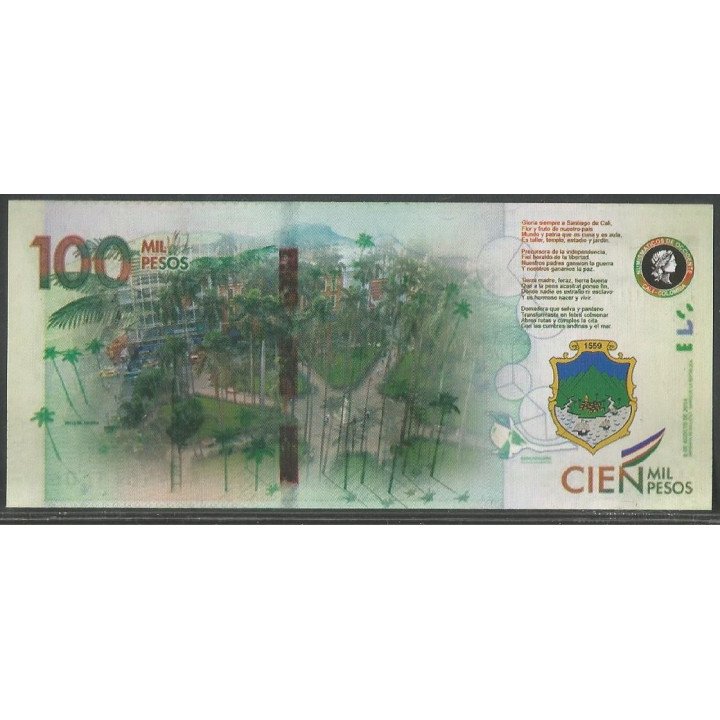 Billete de 100 Mil Pesos Numismáticos de Occidente XXXV ANIV. reverso