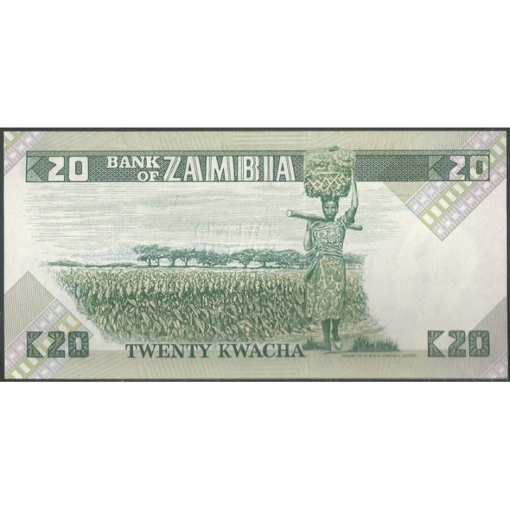 Zambia 20 Kwacha ND1980-88 P27e reverso