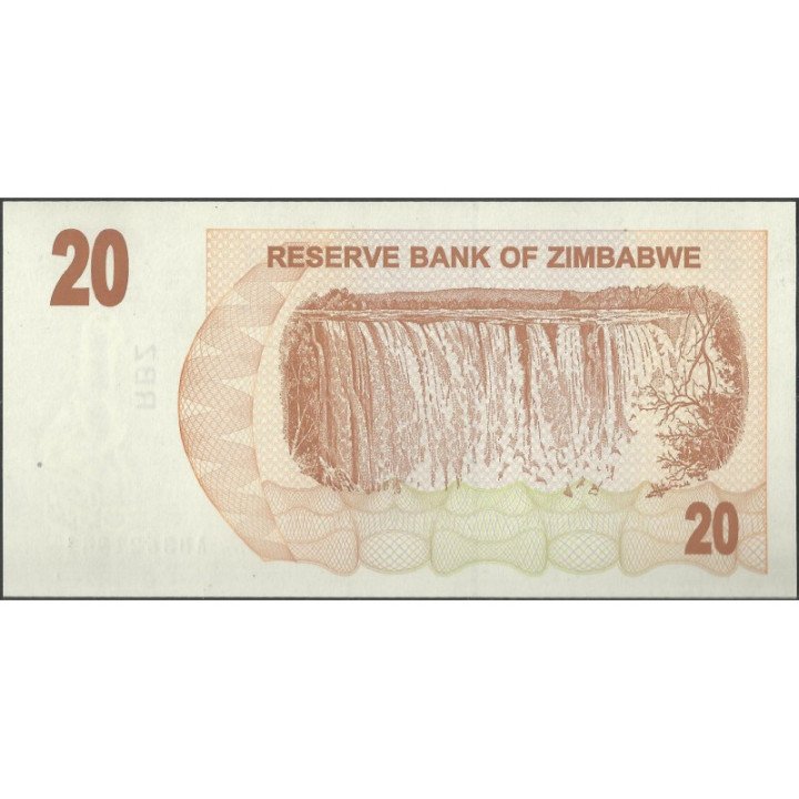 Zimbabwe 20 Dollars 1 Ago 2006 P40 reverso