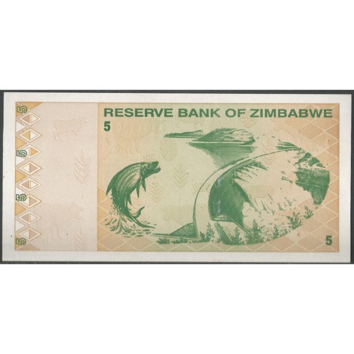 Zimbabwe 5 Dollars 2009 P93 reverso