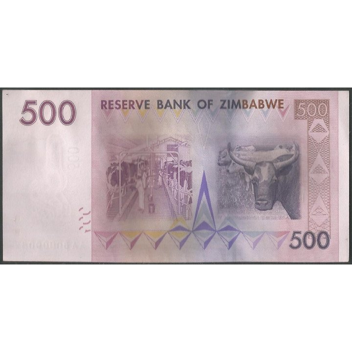 Zimbabwe 500 Dollars 2007 P70 reverso