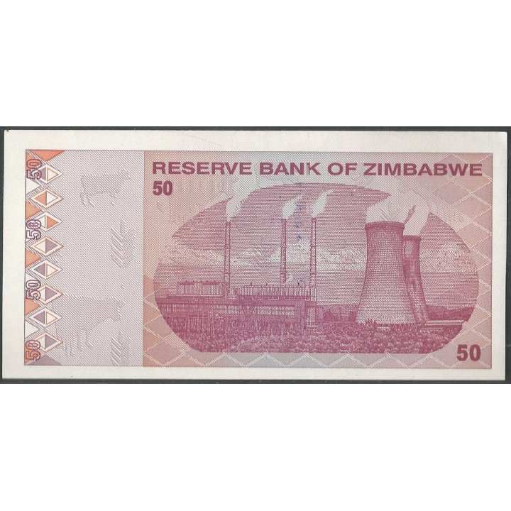 Zimbabwe 50 Dollars 2009 P96 reverso