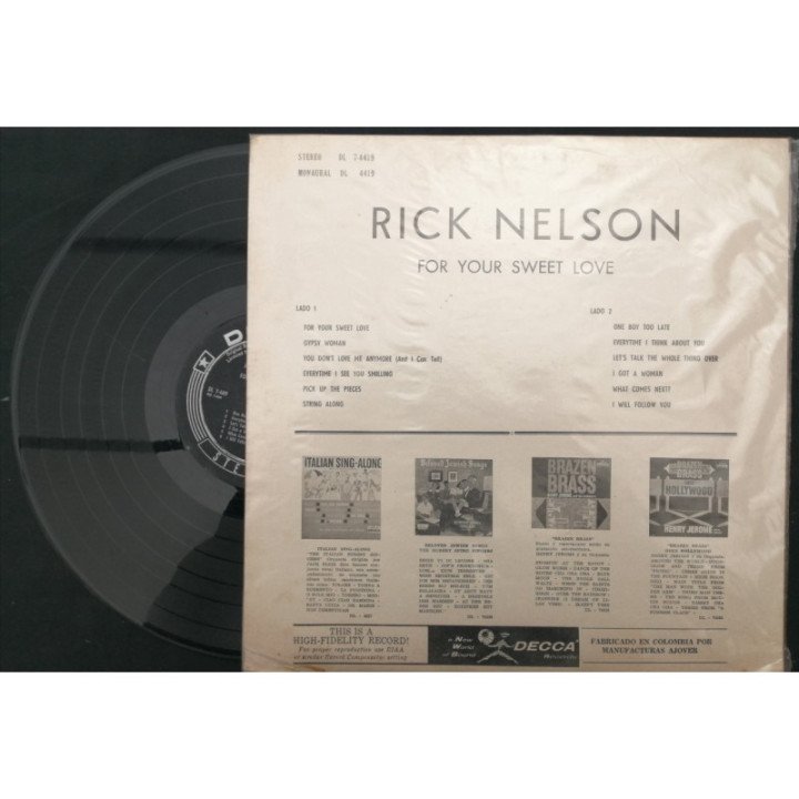 Rick Nelson For Your Sweet Love - Colombia reverso