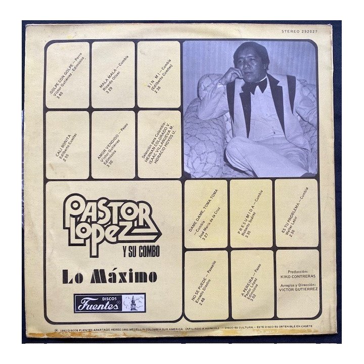 Pastor Lopez Y Su Combo Lo maximo - Colombia reverso