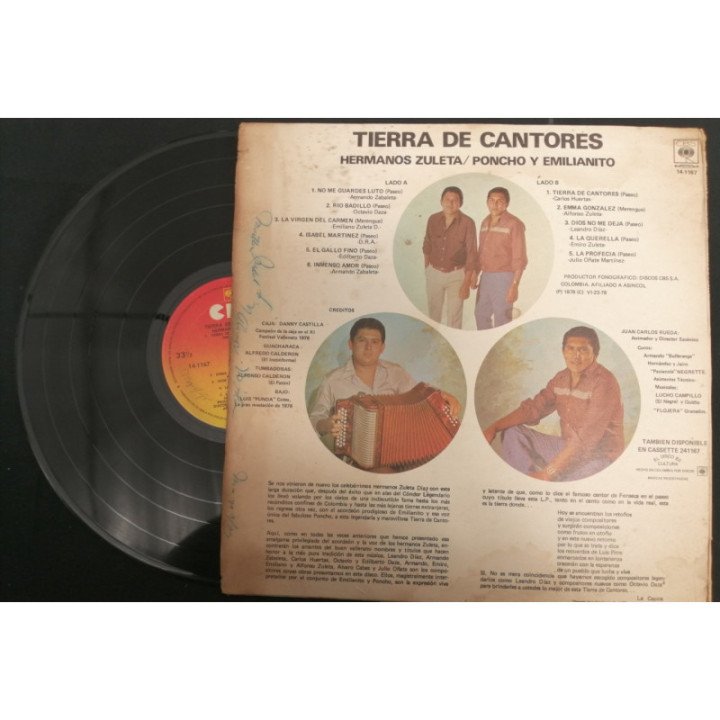 Hermanos Zuleta Tierra De Cantores - Colombia reverso