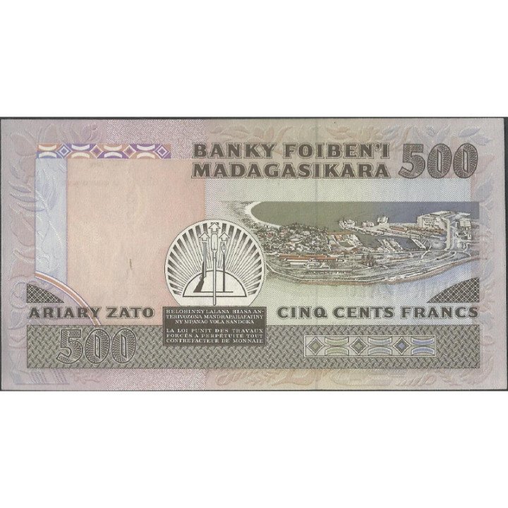 Madagascar 500 Francs ND1983-7 Firma 2 P71a reverso