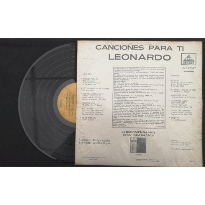 Leornardo Canciones Para Ti - Colombia reverso