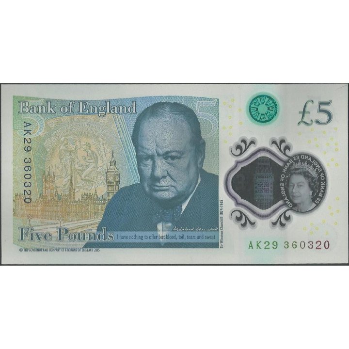 Inglaterra 5 Pounds 2015 P394a reverso