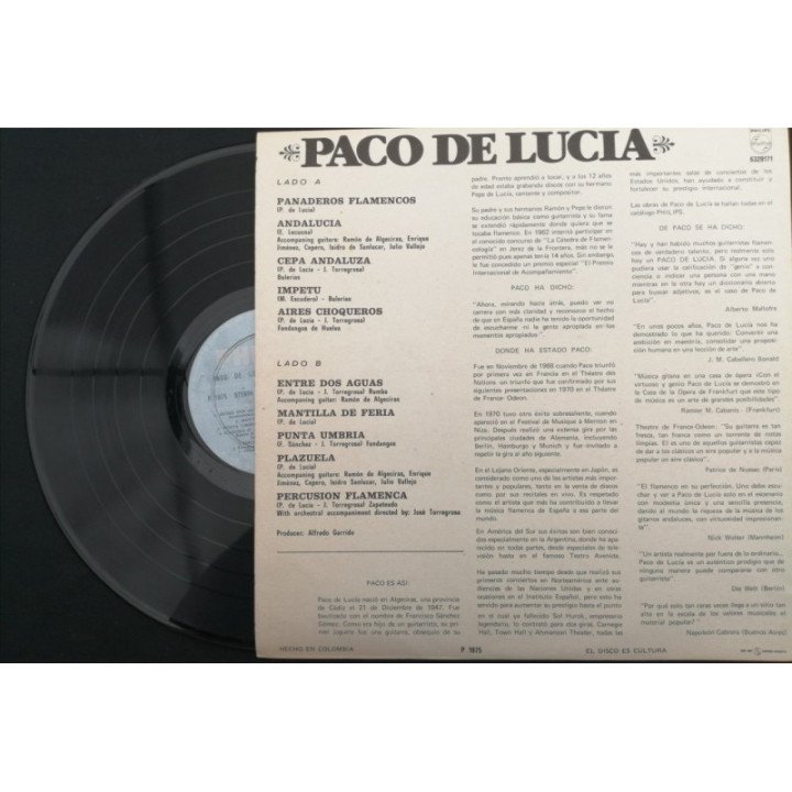 Paco De Lucia Entre Dos Aguas - Colombia reverso
