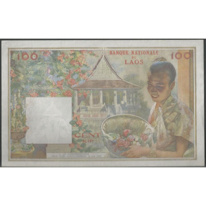 Laos 100 Kip ND1957 Firma 1 P6a reverso
