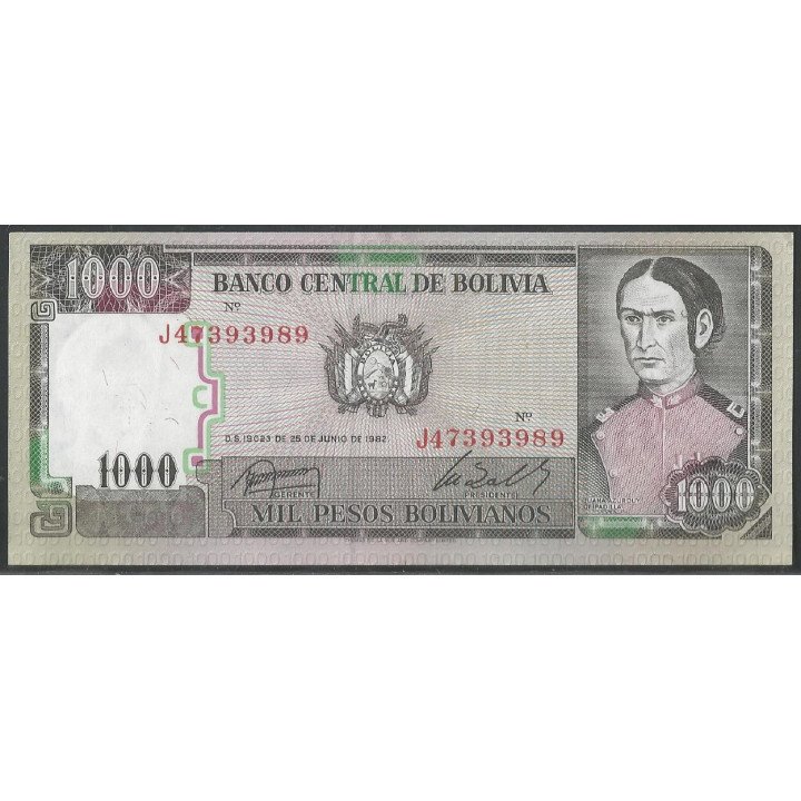 Bolivia 1.000 Pesos Bolivianos D 25 Jun 1982 Serie J P167a