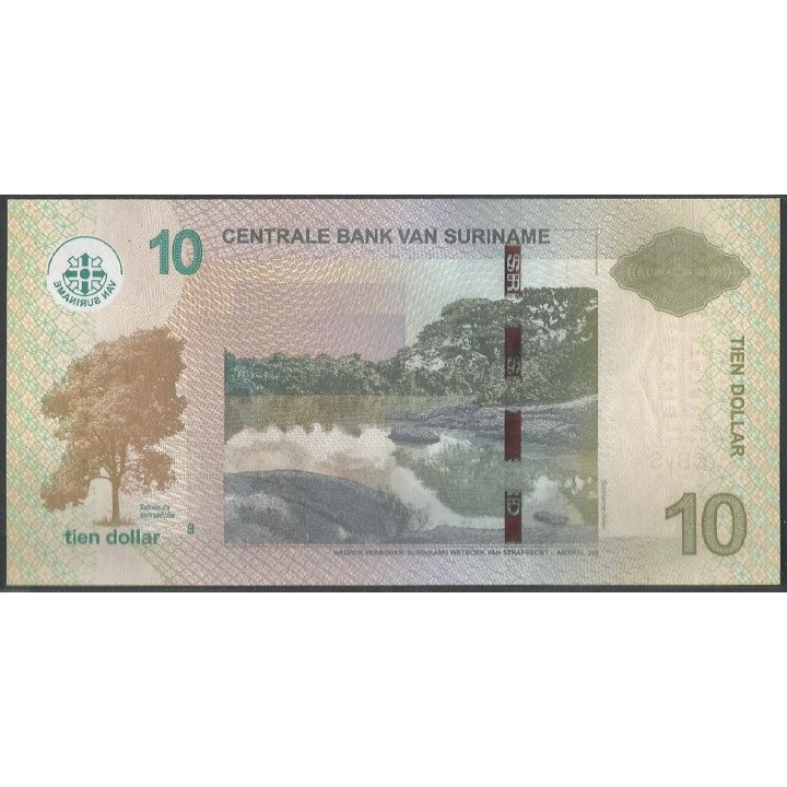 Suriname 10 Dollars 1 Feb 2019 P163c reverso