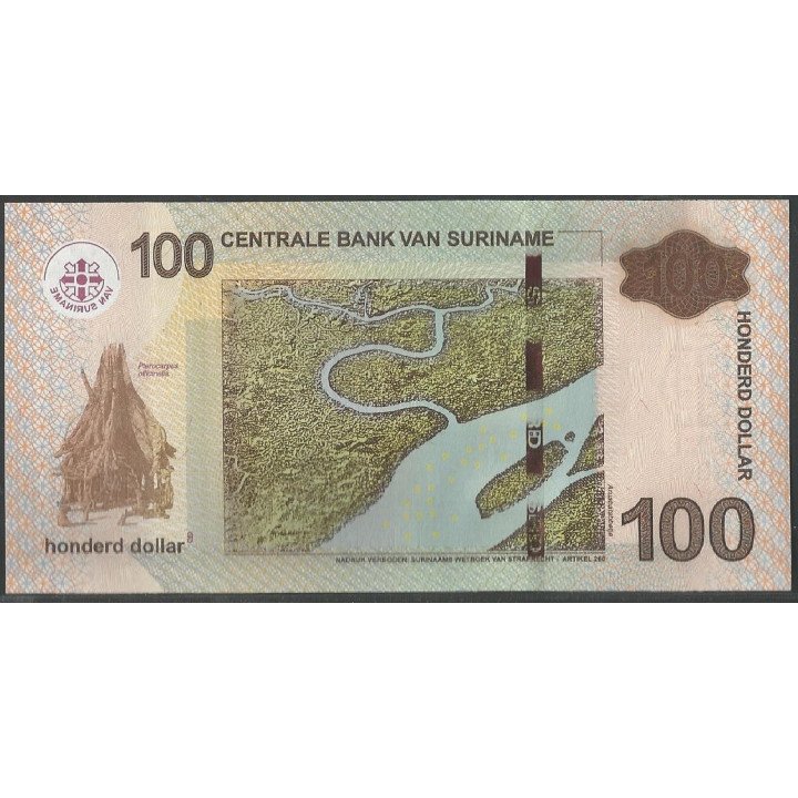 Suriname 100 Dollars 1 Jun 2020 P166d reverso