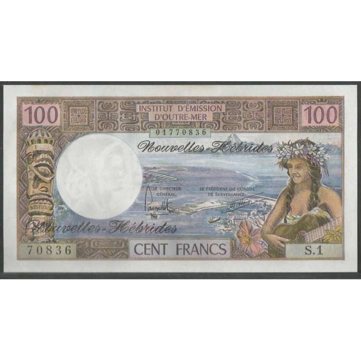 Nuevas Hebridas 100 Francs ND1977 P18d reverso