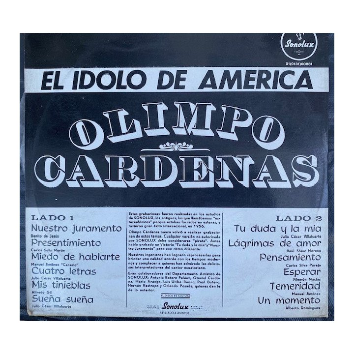 Olimpo Cardenas El Idolo de America - Colombia reverso