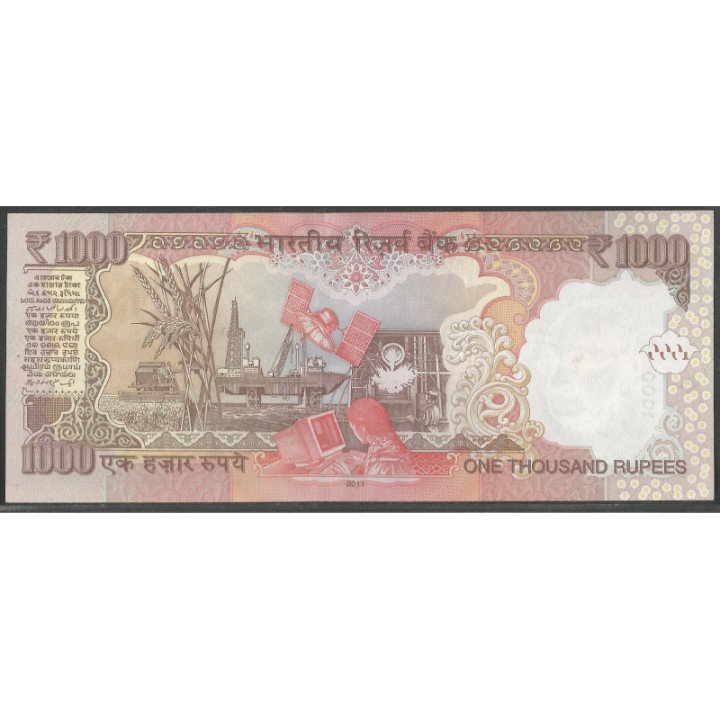 India 1.000 Rupias 2011 P107b reverso