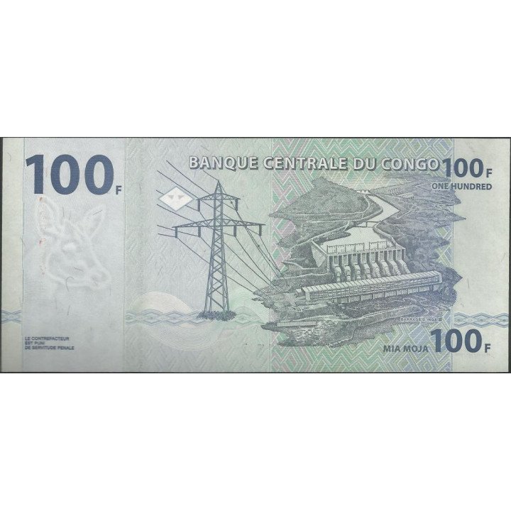 Rep. Democratica del Congo 100 Francs 31 Jul 2007 P98a reverso