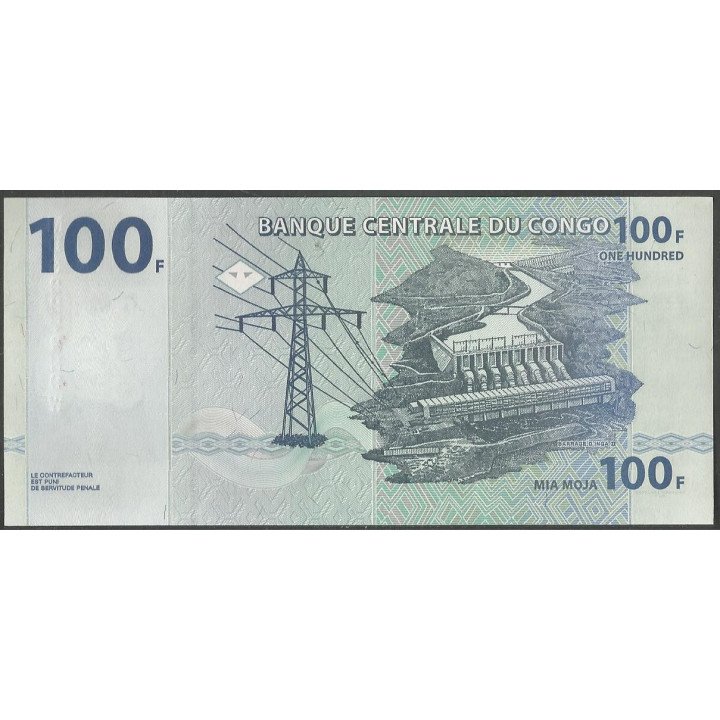 Rep. Democratica del Congo 100 Francs 30 Jun 2013 P98b reverso