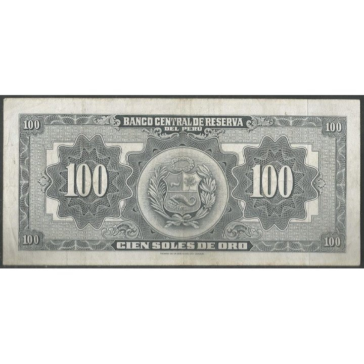 Peru 100 Soles 13 Mar 1964 P86a reverso