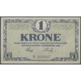 Dinamarca 1 Krone 1920 Serie N P12e