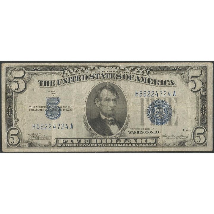 Estados Unidos 5 Dollars 1934A P414Aa