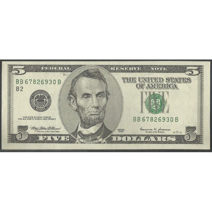 Estados Unidos 5 Dollars 1999 P505