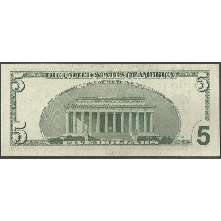 Estados Unidos 5 Dollars 1999 P505 reverso