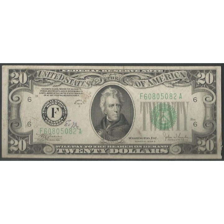 Estados Unidos 20 Dollars 1934C F P431Dc