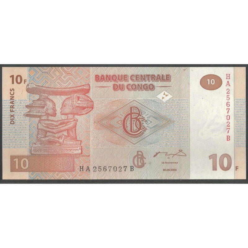 Rep. Democratica del Congo, 10 Francs 30 Jun 2003 P93A
