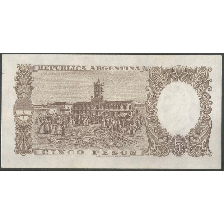 Argentina 5 Pesos ND1960-62 Serie A P275a reverso