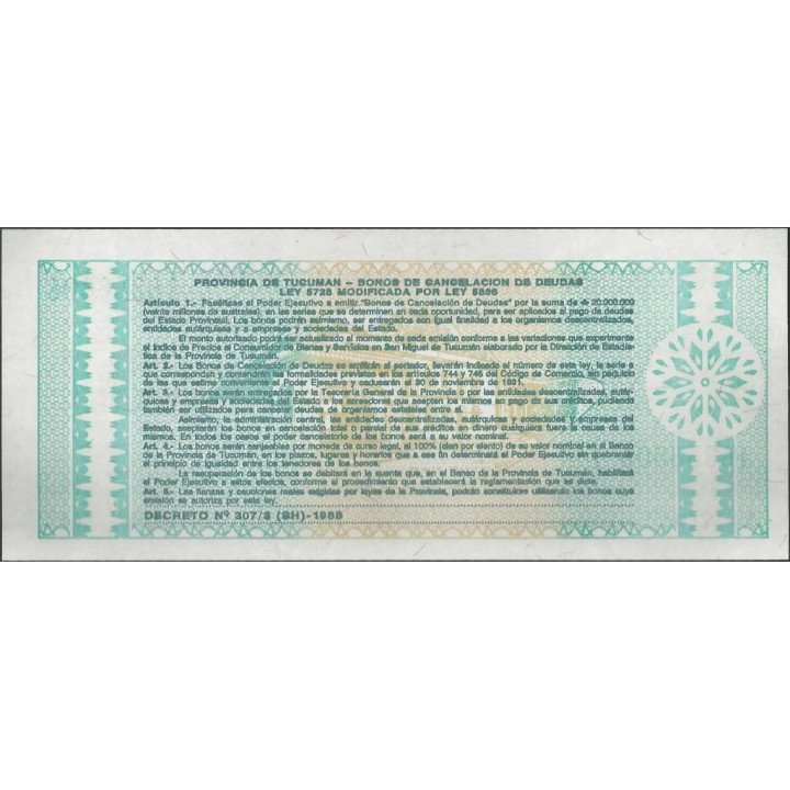 Argentina - Provincia de Tucuman 1 Austral ND1991 Ps2711 reverso
