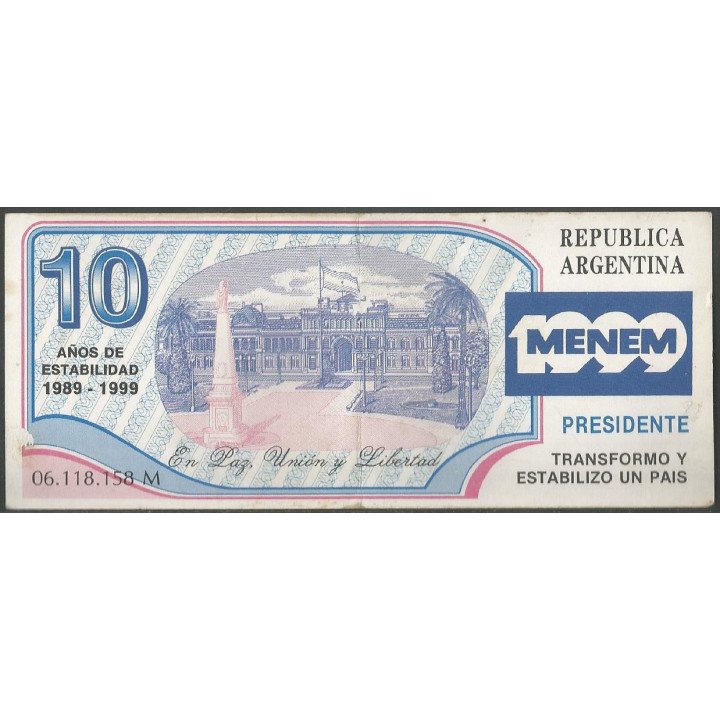 Argentina - Menem 10 Años 1999 reverso