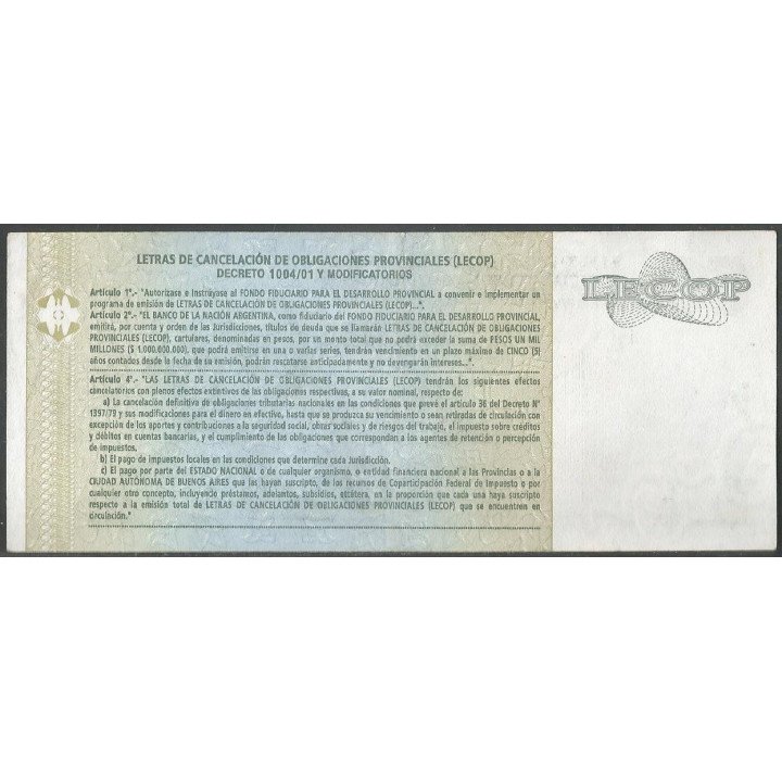 Argentina - Lecop 50 Pesos 30 Sep 2006 reverso