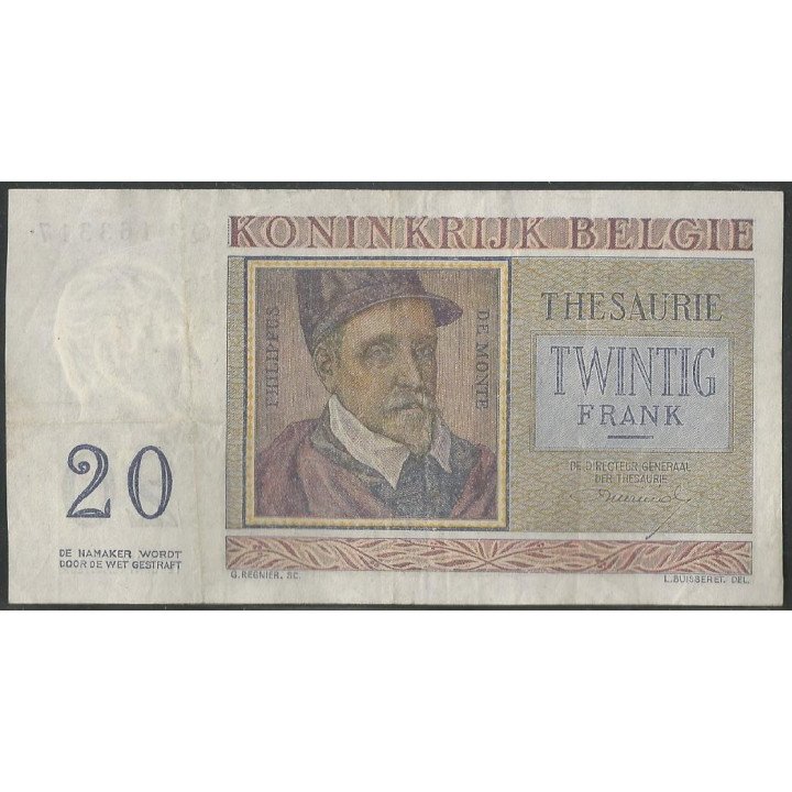 Belgica 20 Francs 3 Abr 1956 P132b reverso