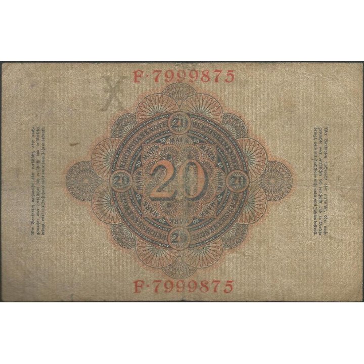 Alemania 20 Mark 21 Abr 1910 P40b reverso