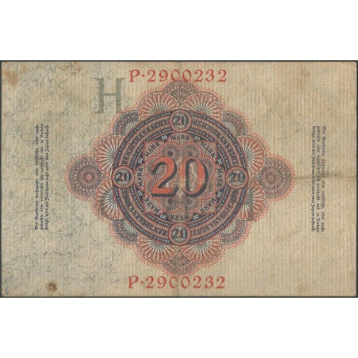 Alemania 20 Mark 19 Feb 1914 P46b reverso