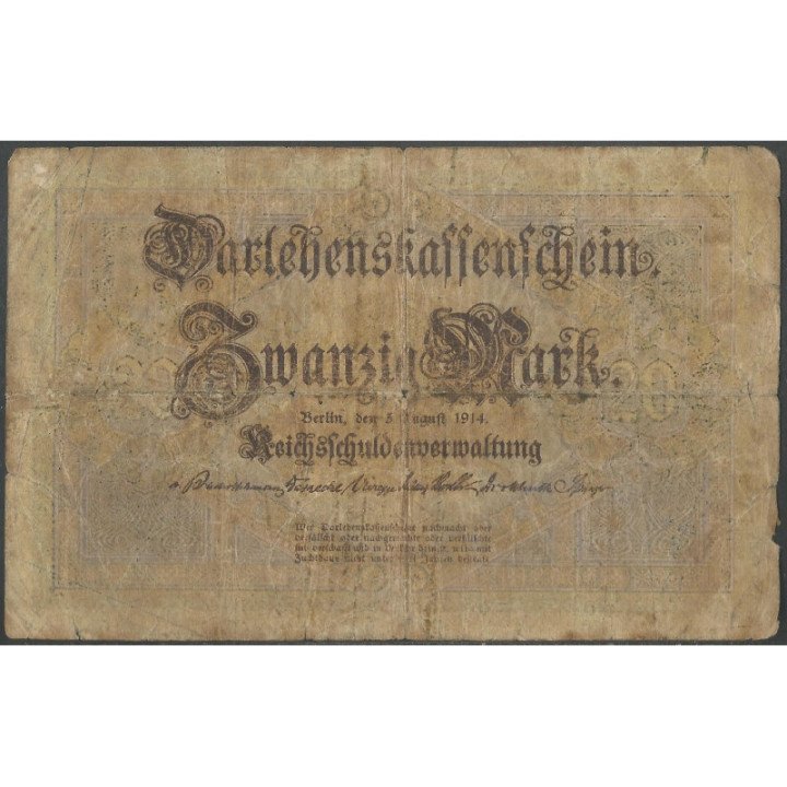 Alemania 20 Mark 5 Ago 1914 P48a reverso