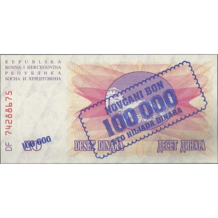 Bosnia & Herzegovina 100.000 Dinara 1 Sep 1993 P34a reverso