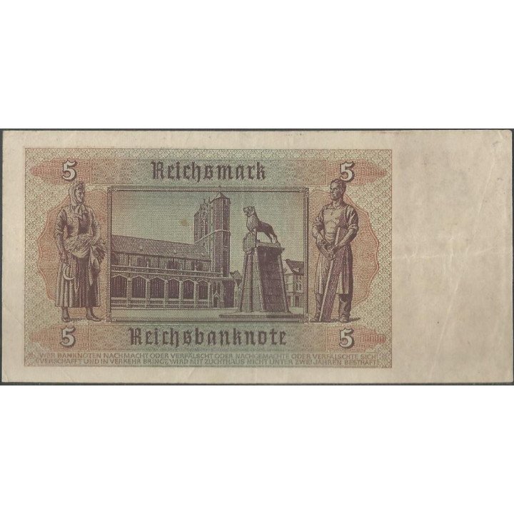 Alemania 3° Reich 5 Reichsmark 1 Ago 1942 P186a reverso