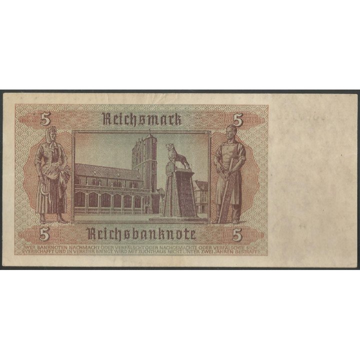 Alemania 3° Reich 5 Reichsmark 1 Ago 1942 P186b reverso
