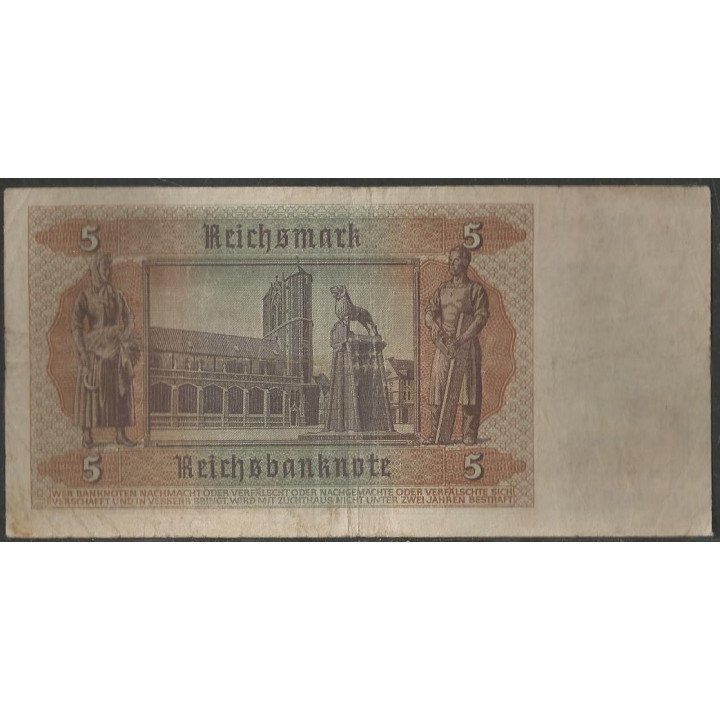 Alemania 3° Reich 5 Reichsmark 1 Ago 1942 P186b reverso